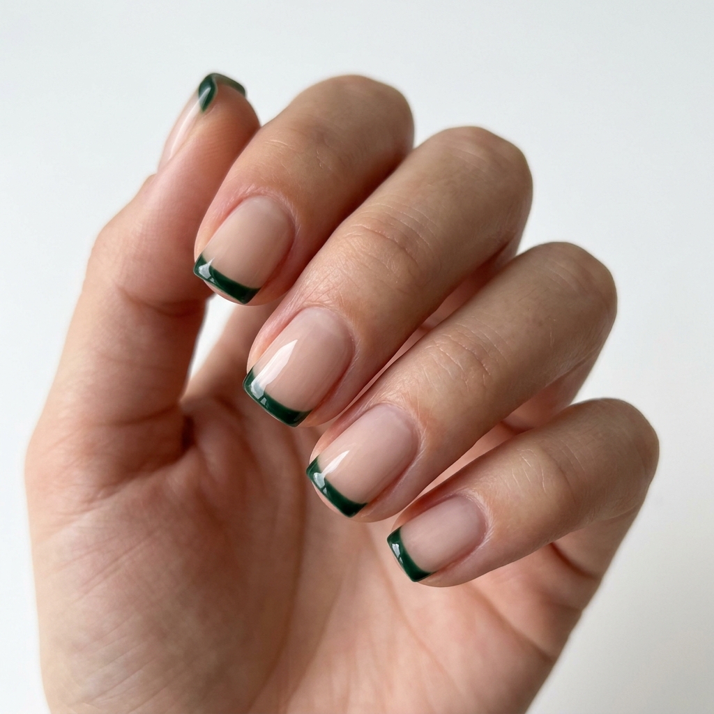 Dark Green French Tip Nails: 30 Stunning Ideas for Your Next Manicure 15 Short Dark Green French Tip Nails Ideas