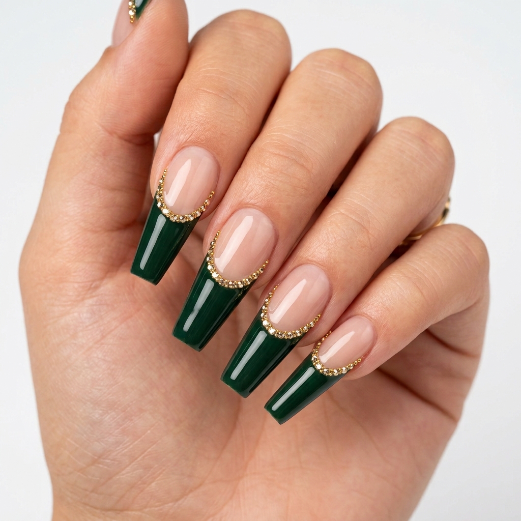 Dark Green French Tip Nails: 30 Stunning Ideas for Your Next Manicure 19 Dark Green French Tip Acrylic Nails Ideas