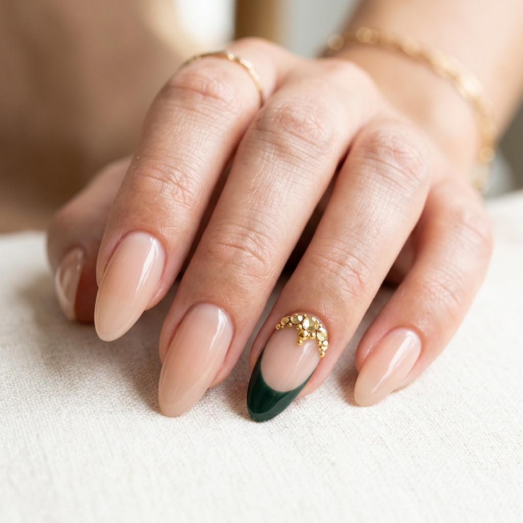 Dark Green French Tip Nails: 30 Stunning Ideas for Your Next Manicure 24 Dark Green French Tip Nails Accent Nail Ideas