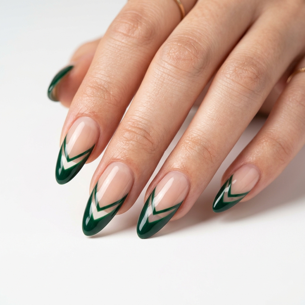 Dark Green French Tip Nails: 30 Stunning Ideas for Your Next Manicure 27 Dark Green French Tip Nails with Negative Space Ideas