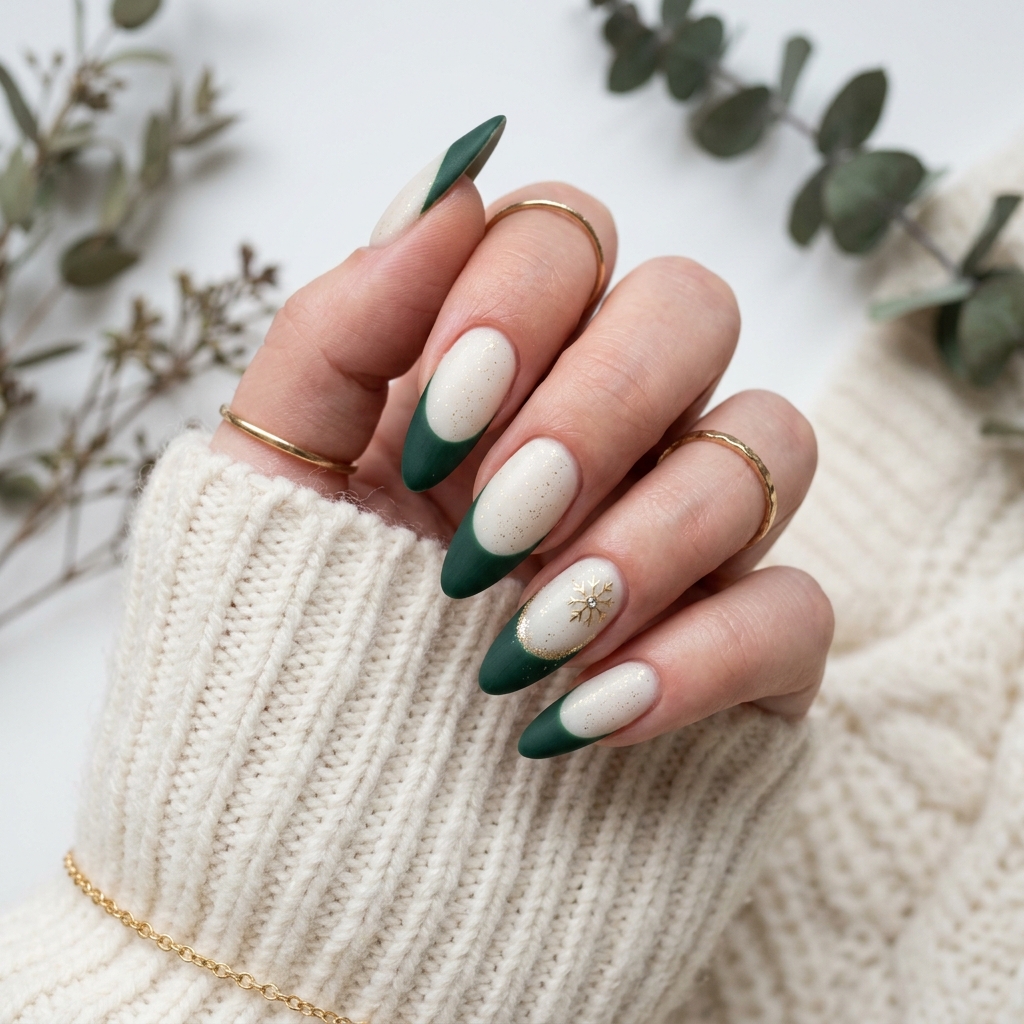 Dark Green French Tip Nails: 30 Stunning Ideas for Your Next Manicure 29 Dark Green French Tip Nails for Winter Ideas