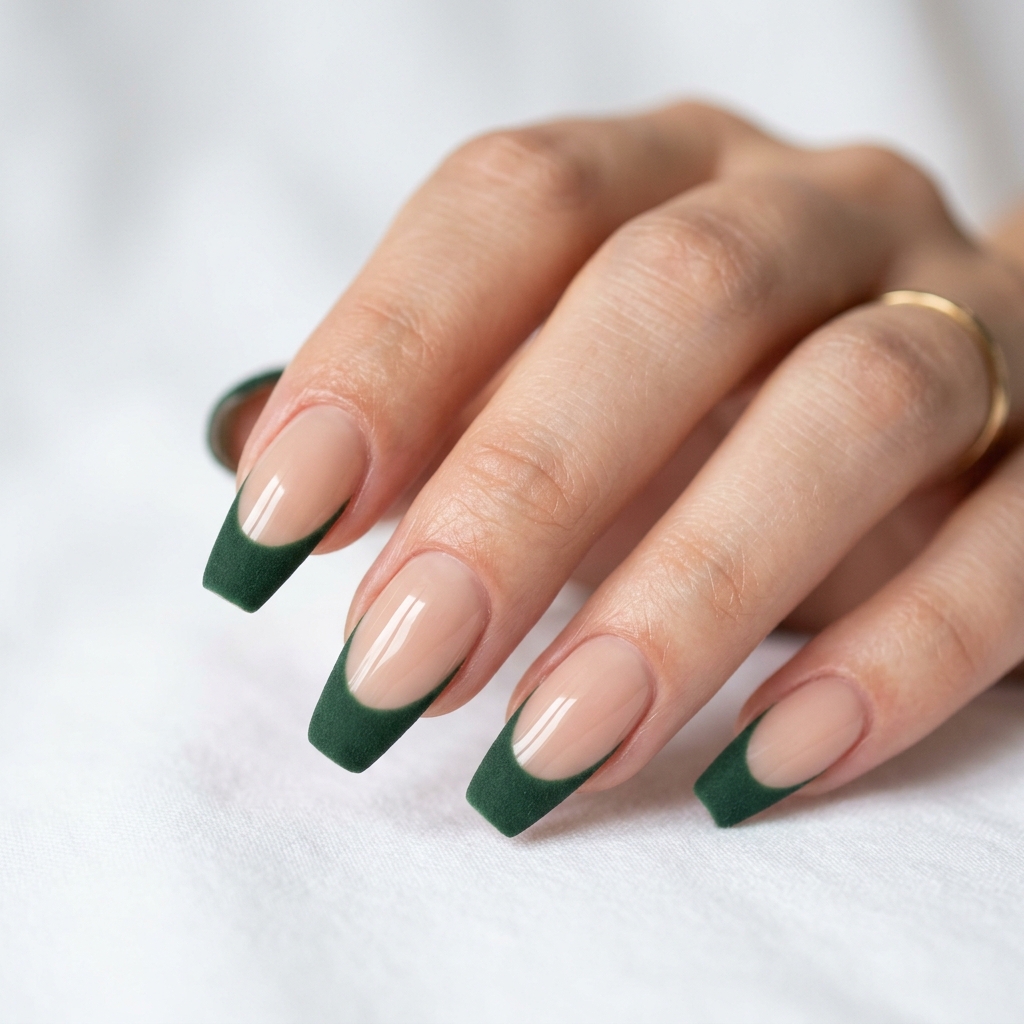 Dark Green French Tip Nails: 30 Stunning Ideas for Your Next Manicure 8 Matte Dark Green French Tip Nails Ideas