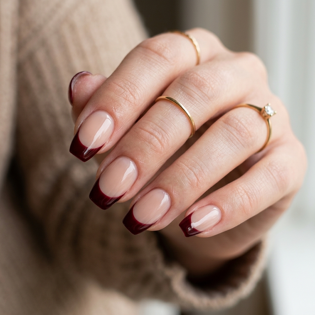 From Wine to Wine to Burgundy: 30 Dark Red Nails Ideas for Every Vibe 6 Dark red French tip nails 202607122016