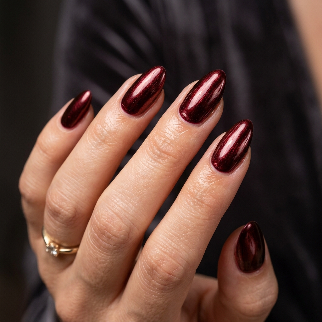 From Wine to Wine to Burgundy: 30 Dark Red Nails Ideas for Every Vibe 30 Dark red metallic nails 202607122021
