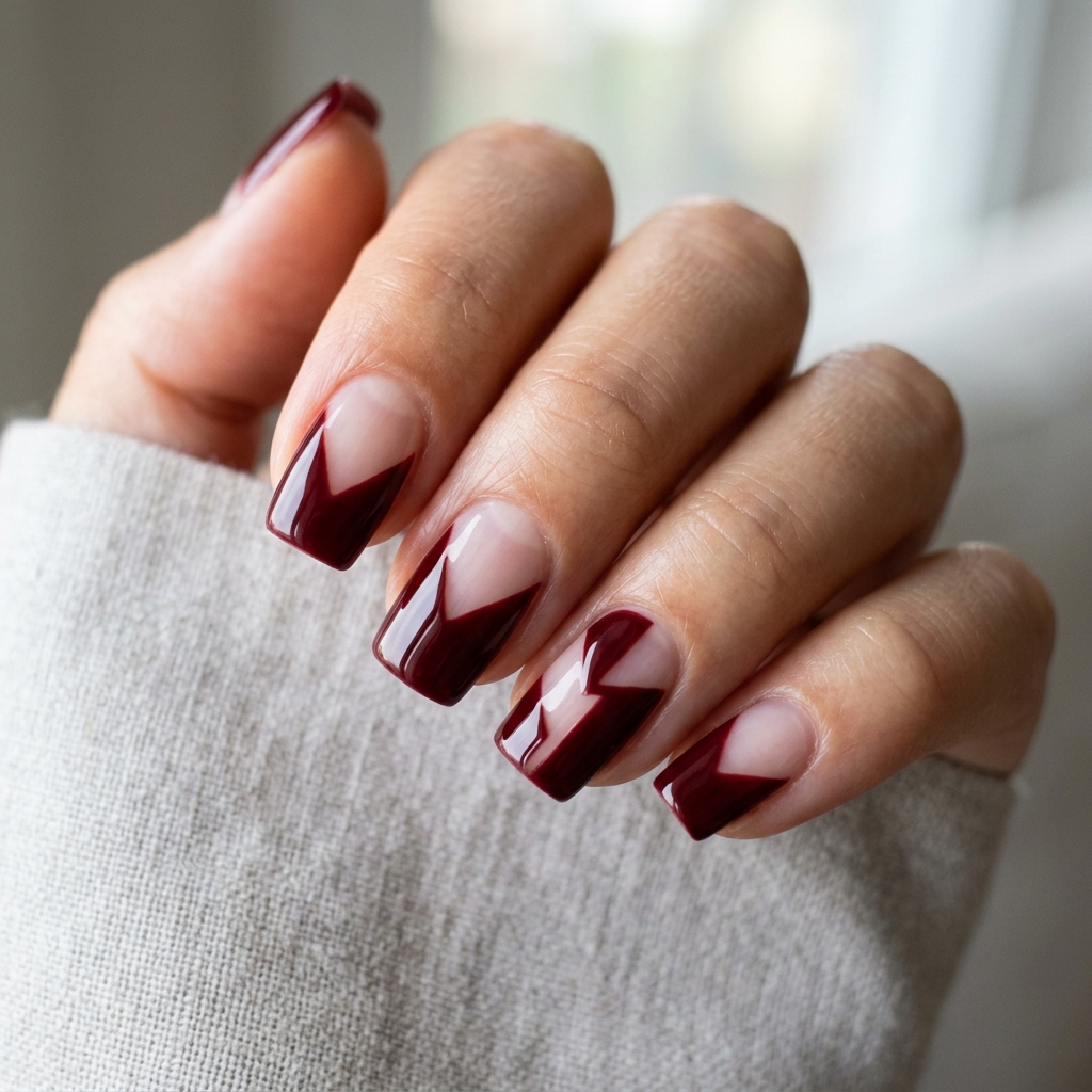 From Wine to Wine to Burgundy: 30 Dark Red Nails Ideas for Every Vibe 16 Dark red negative space nails 202607122017