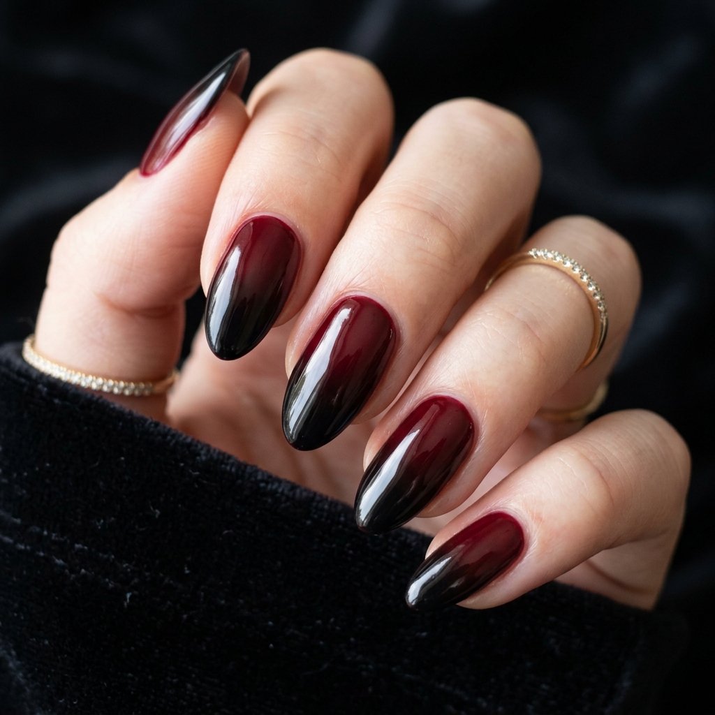 From Wine to Wine to Burgundy: 30 Dark Red Nails Ideas for Every Vibe 20 Dark red ombre nails 202607122019