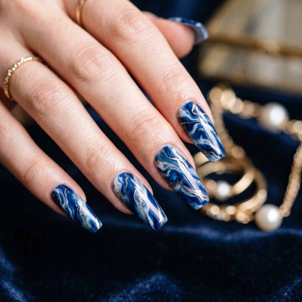 Dark Blue Nails Ideas: 30 Stunning Looks to Inspire Your Next Manicure 5 Marble Dark Blue Nails Idea
