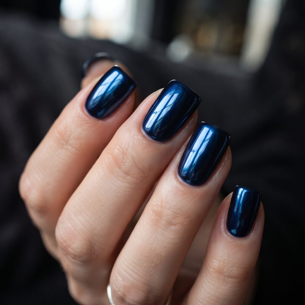 Dark Blue Nails Ideas: 30 Stunning Looks to Inspire Your Next Manicure 30 Metallic Dark Blue Nails Idea