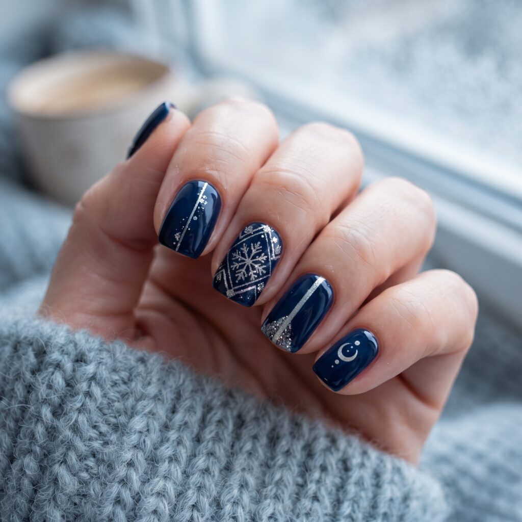 Dark Blue Nails Ideas: 30 Stunning Looks to Inspire Your Next Manicure 22 Silver and Dark Blue Nails Idea