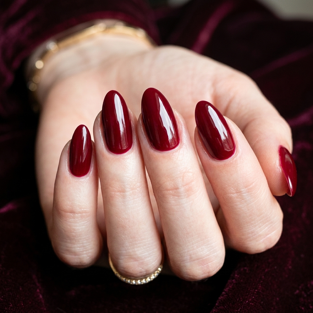 From Wine to Wine to Burgundy: 30 Dark Red Nails Ideas for Every Vibe 19 Deep garnet nails glossy 202607122018