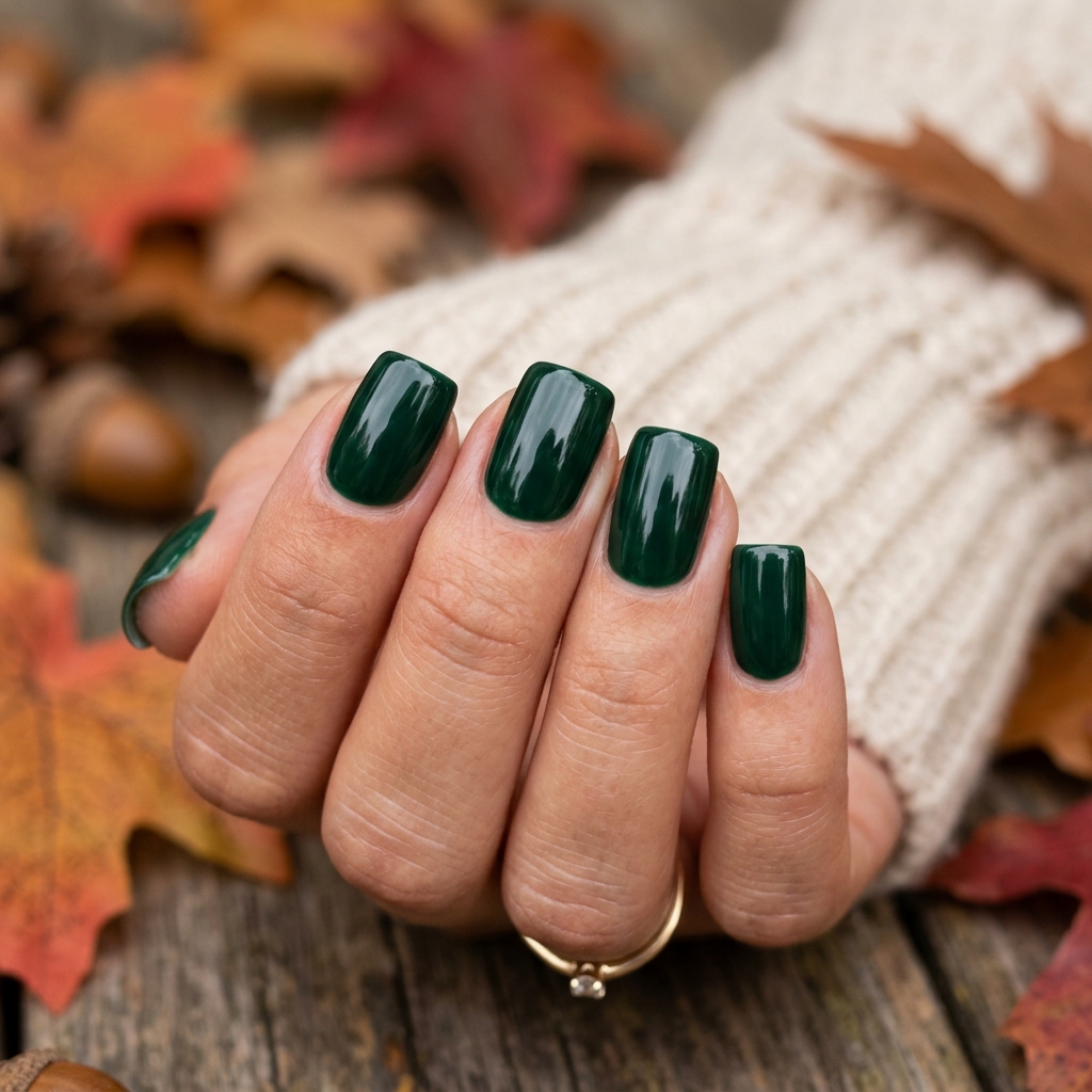 Autumn Nails Ideas: 30 Warm and Creative Ways to Style Your Manicure 21 Deep Green Autumn Nails Idea