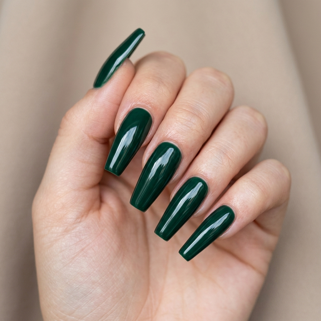 Deep Green Coffin Nails Idea