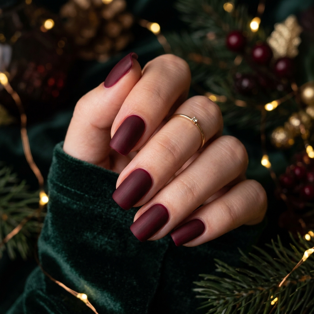 Deep Red Matte Nails Idea