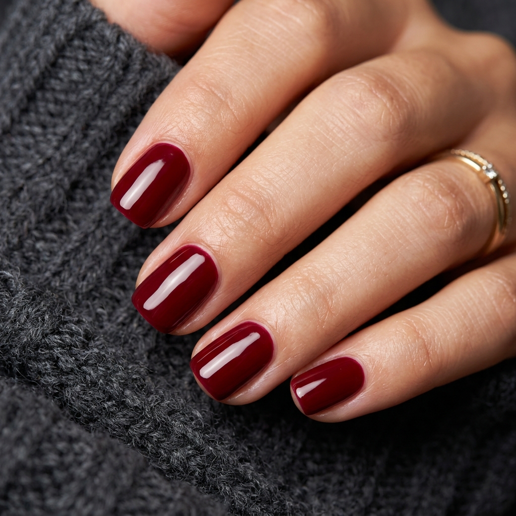 Deep Red Winter Nails Idea