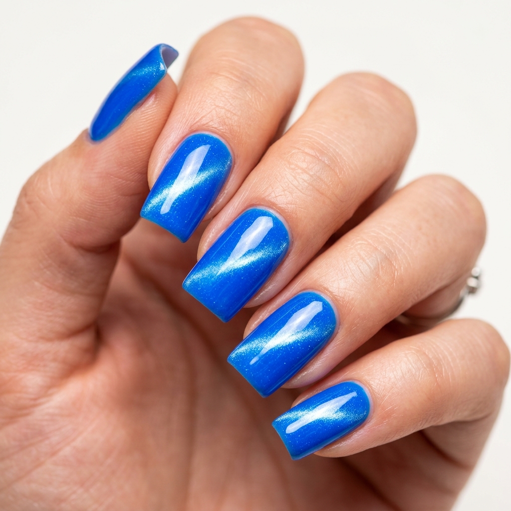 Electric Blue Cat Eye Nails Idea