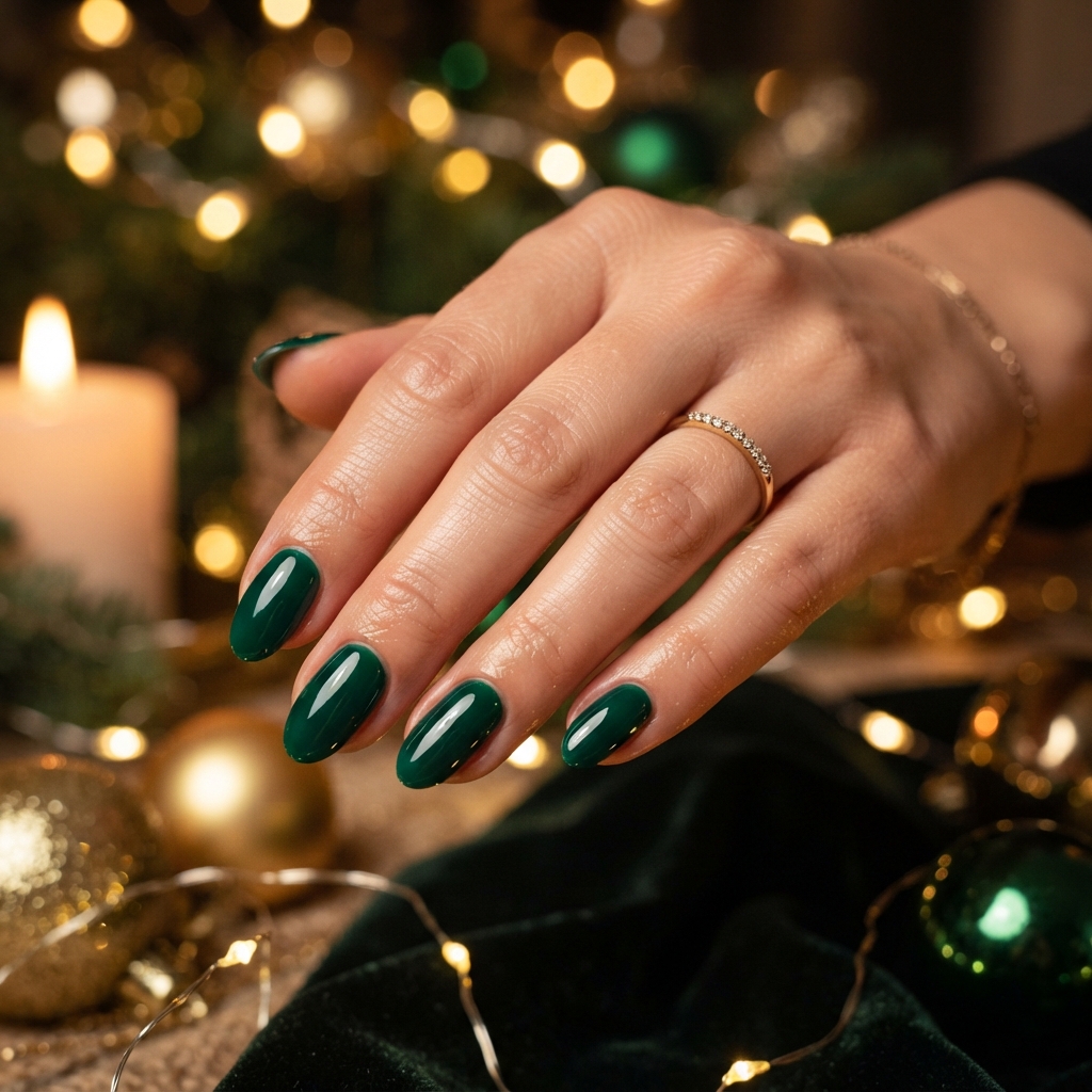 30 Winter Gel Nails Ideas You'll Want to Save 3 Glossy Emerald Green Winter Gel Nails Idea
