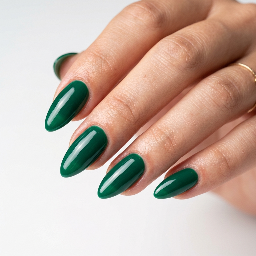 Emerald Dark Green Nails Idea