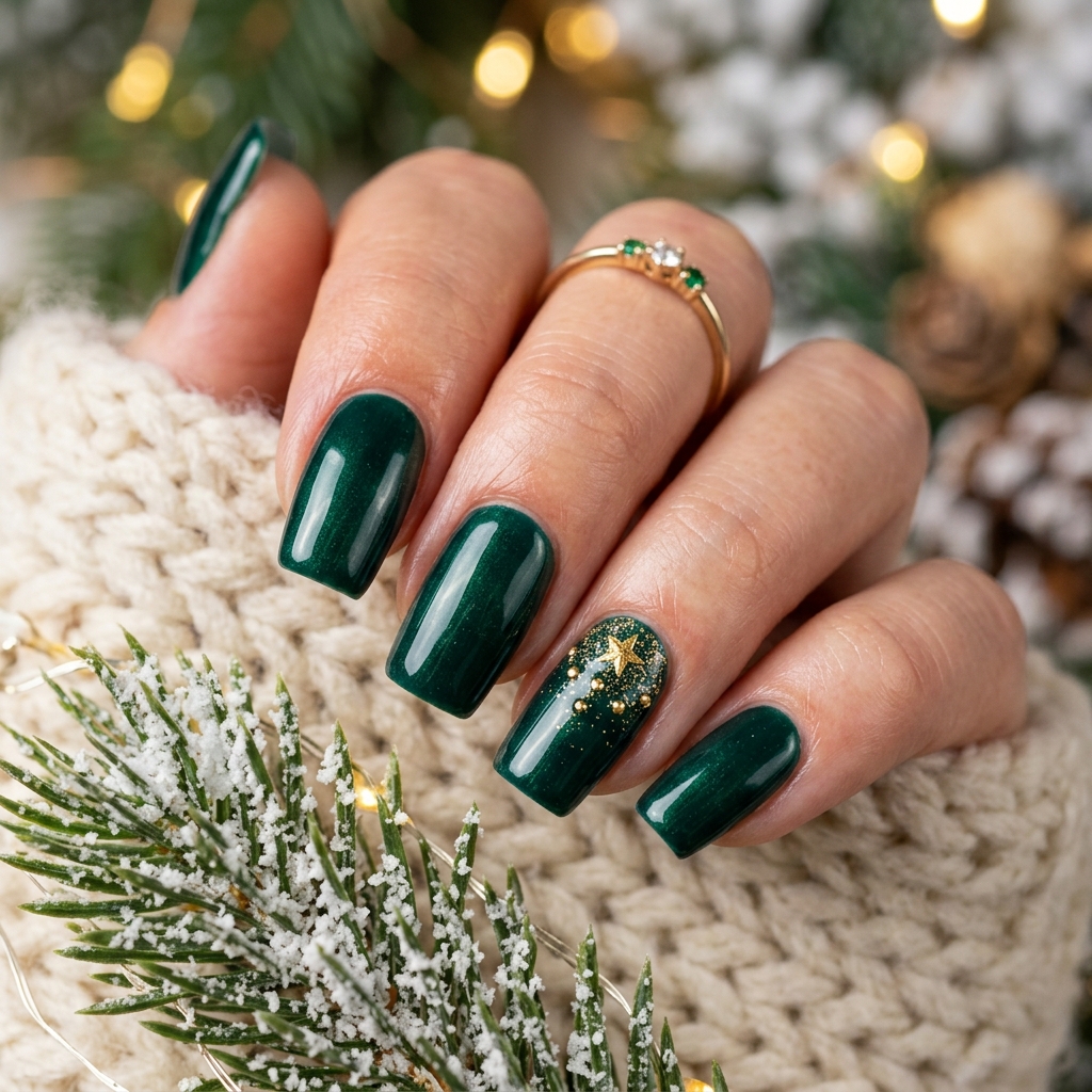 Emerald Green Winter Nails Idea