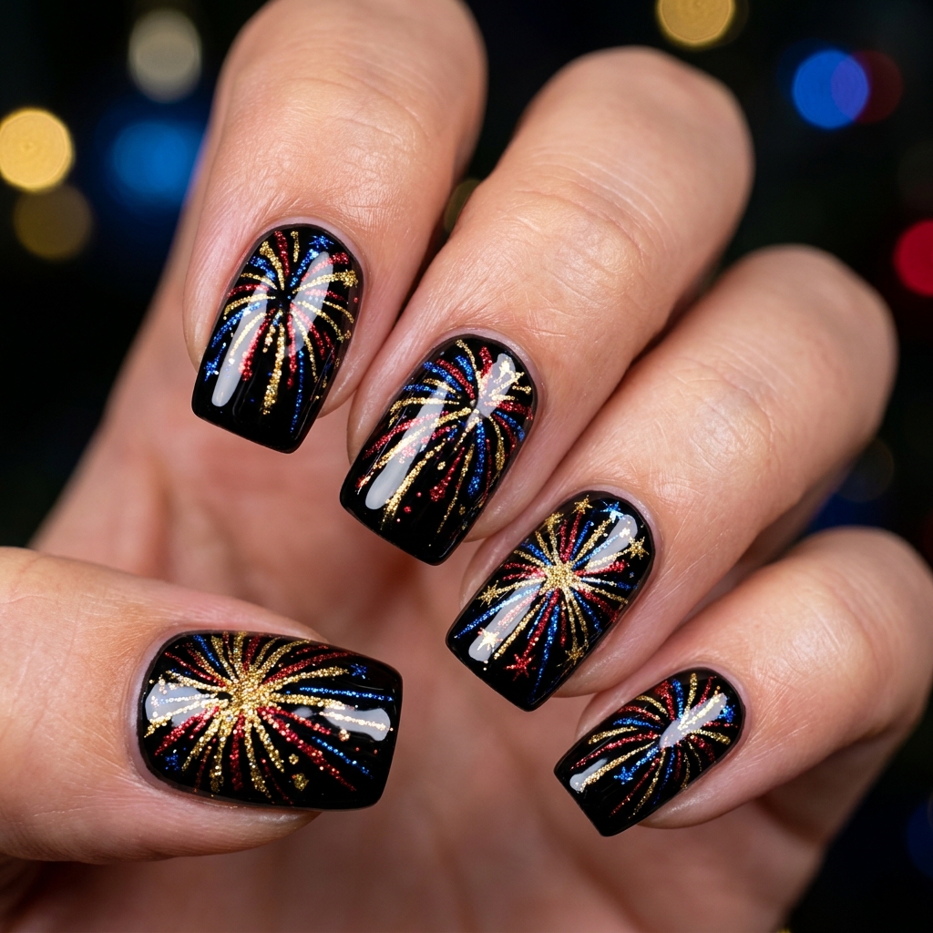 Firework Burst 4th of July Nails