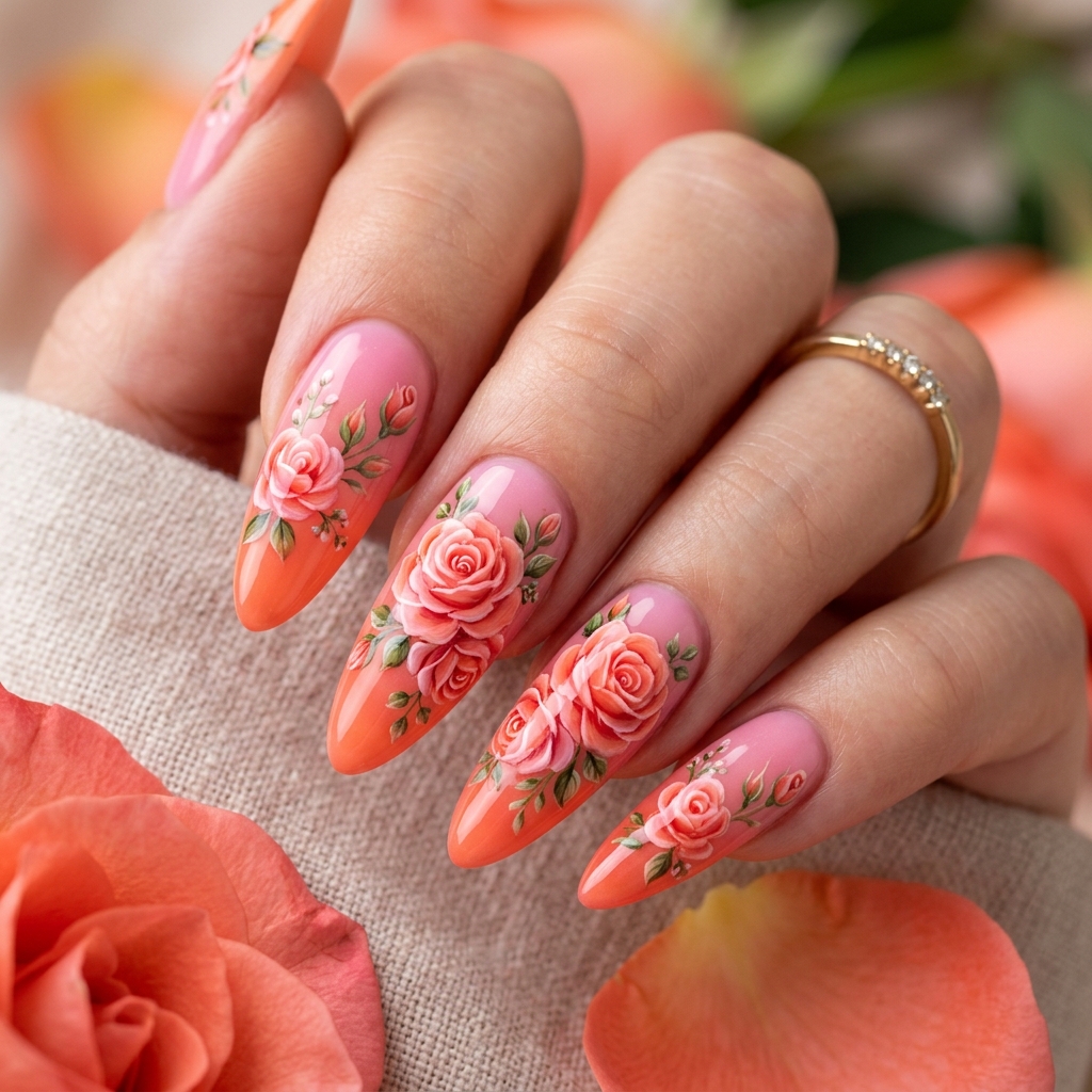 Flower Nails: 30 Stunning Floral Ideas to Inspire Your Next Manicure 20 Flower Nails Ombre Ideas