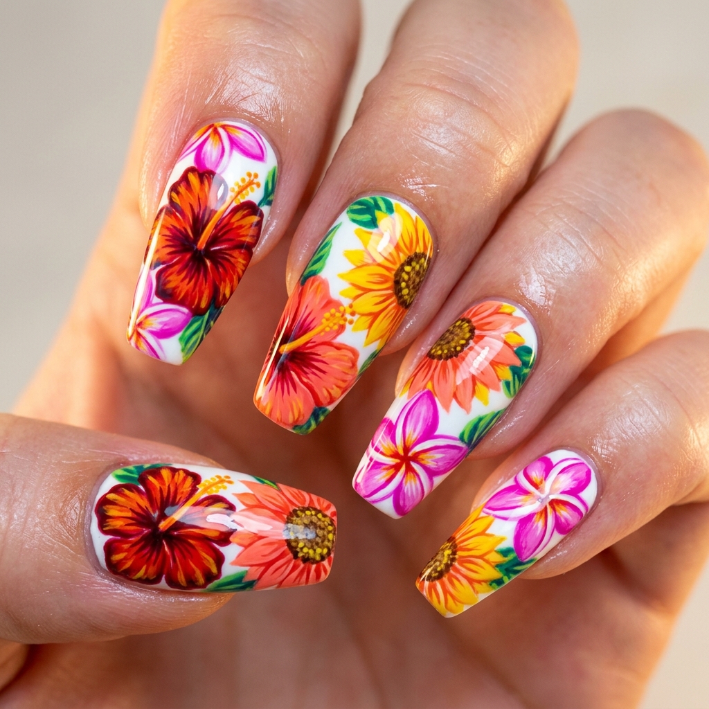 Flower Nails: 30 Stunning Floral Ideas to Inspire Your Next Manicure 29 Flower Nails for Summer Ideas