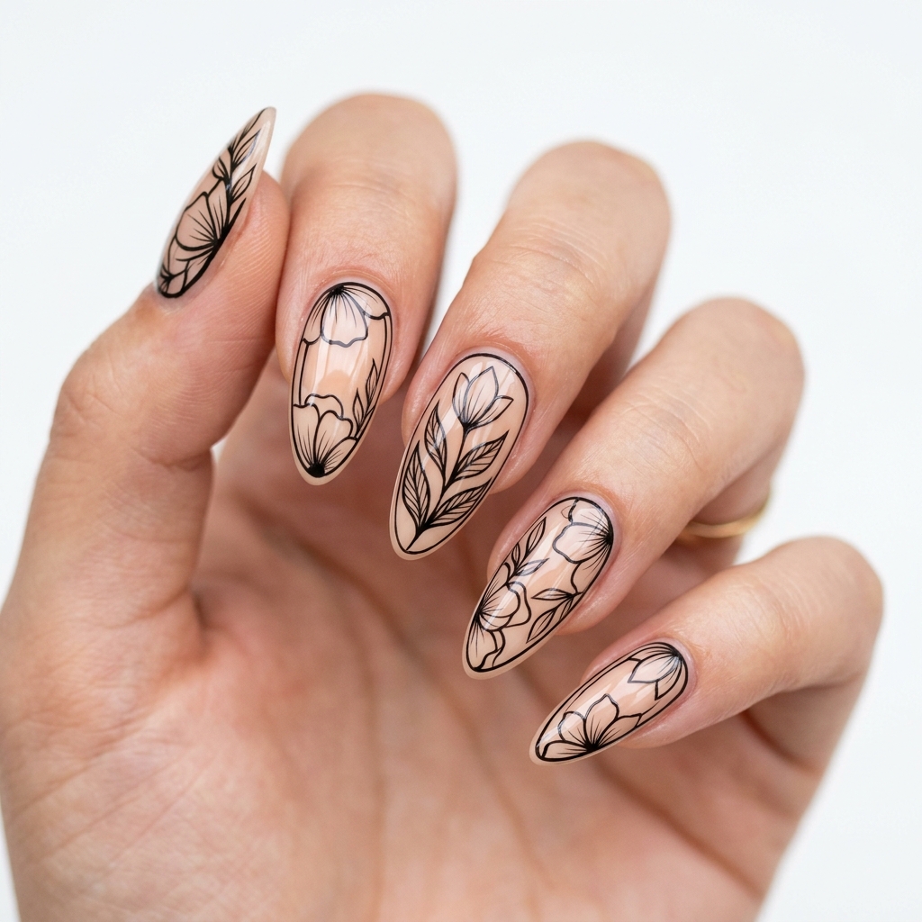 Flower Nails: 30 Stunning Floral Ideas to Inspire Your Next Manicure 25 Flower Nails with Negative Space Ideas