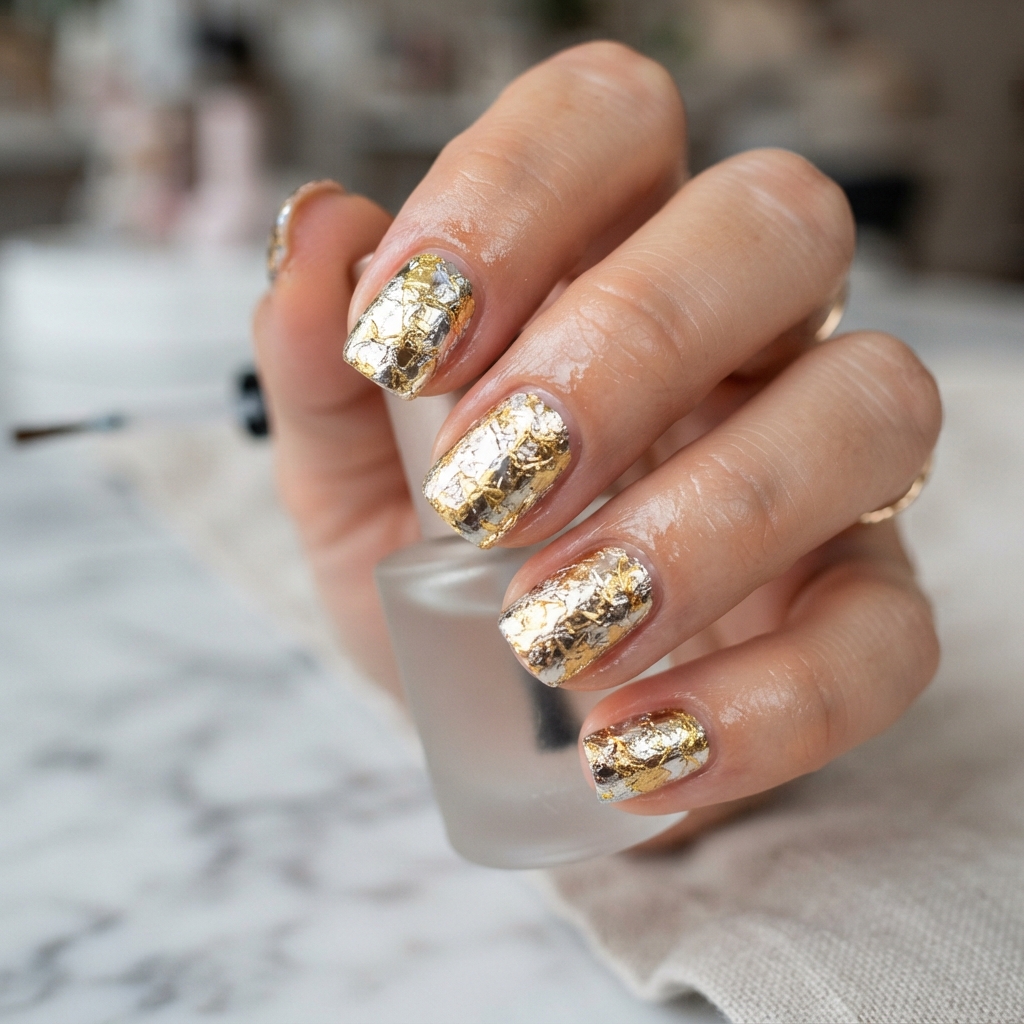 December Nails: 30 Creative Ideas to Try This Holiday Season 17 Metallic Foil December Nails Idea