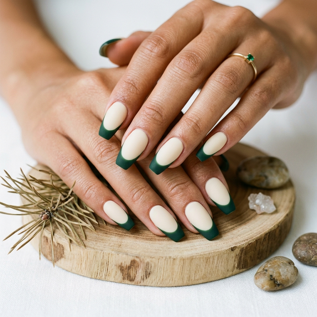 Dark Green French Tip Nails: 30 Stunning Ideas for Your Next Manicure 5 Forest Dark Green French Tip Nails Ideas
