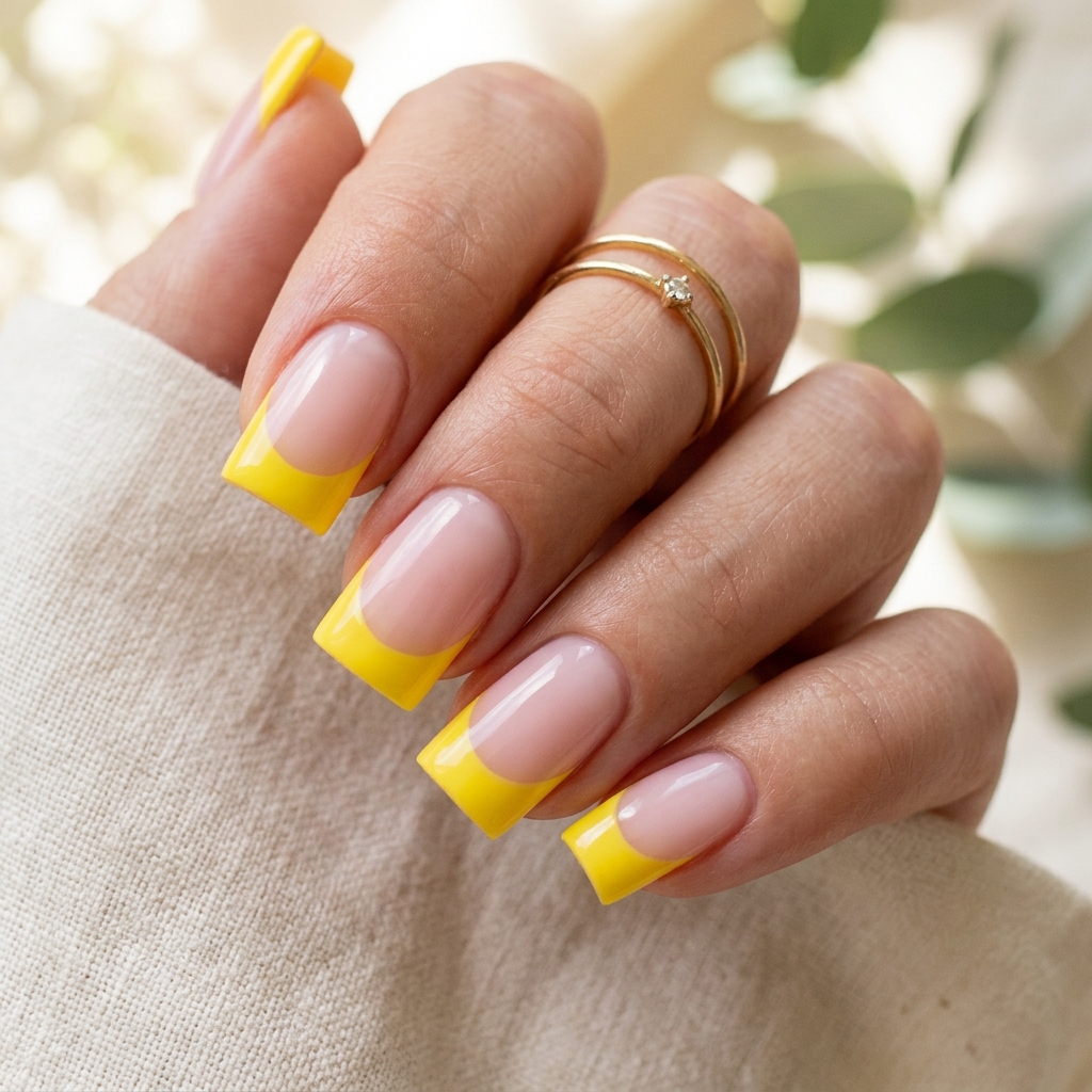French Tip Yellow Nails Idea