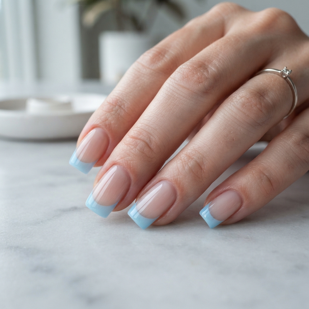 Glacier Blue French Tip Nails Idea