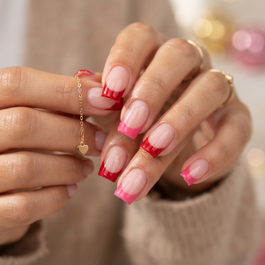 French Tip Valentine Nails Idea