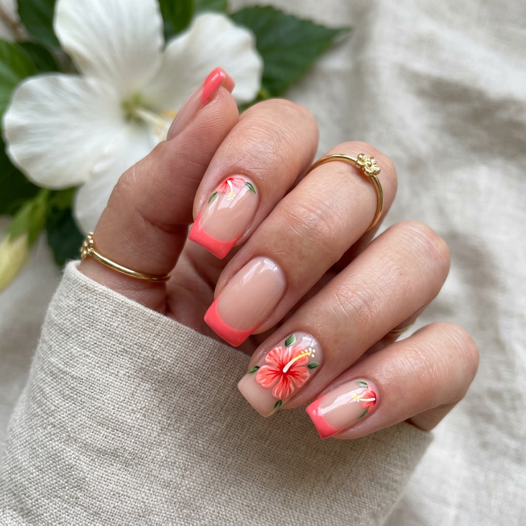 French Tip Hibiscus Nail Ideas