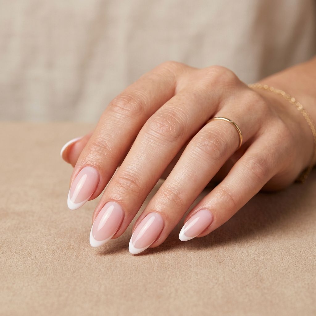 French Tip Milky Pink Almond Nails Ideas