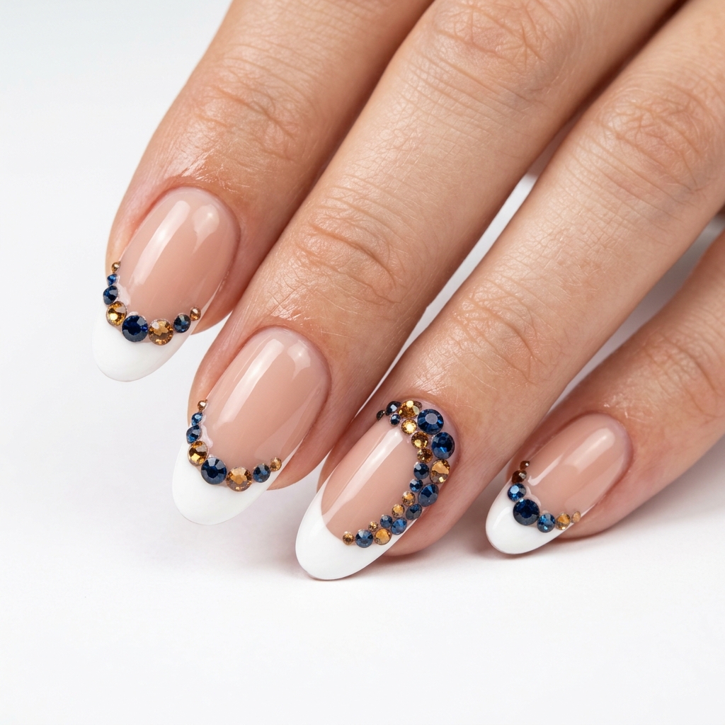 Colored French Tip Nails with Gems Ideas