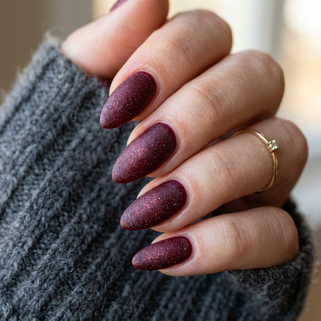From Wine to Wine to Burgundy: 30 Dark Red Nails Ideas for Every Vibe 31 Frosted dark red nails 202607122021