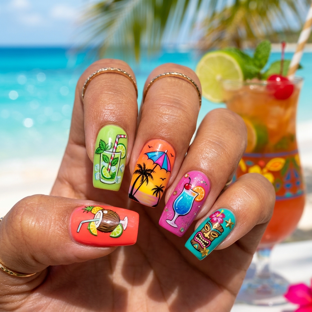 Vacation Nails Ideas: 30 Fun and Breezy Ways to Style Your Manicure 23 Cocktail-Inspired Vacation Nails Idea