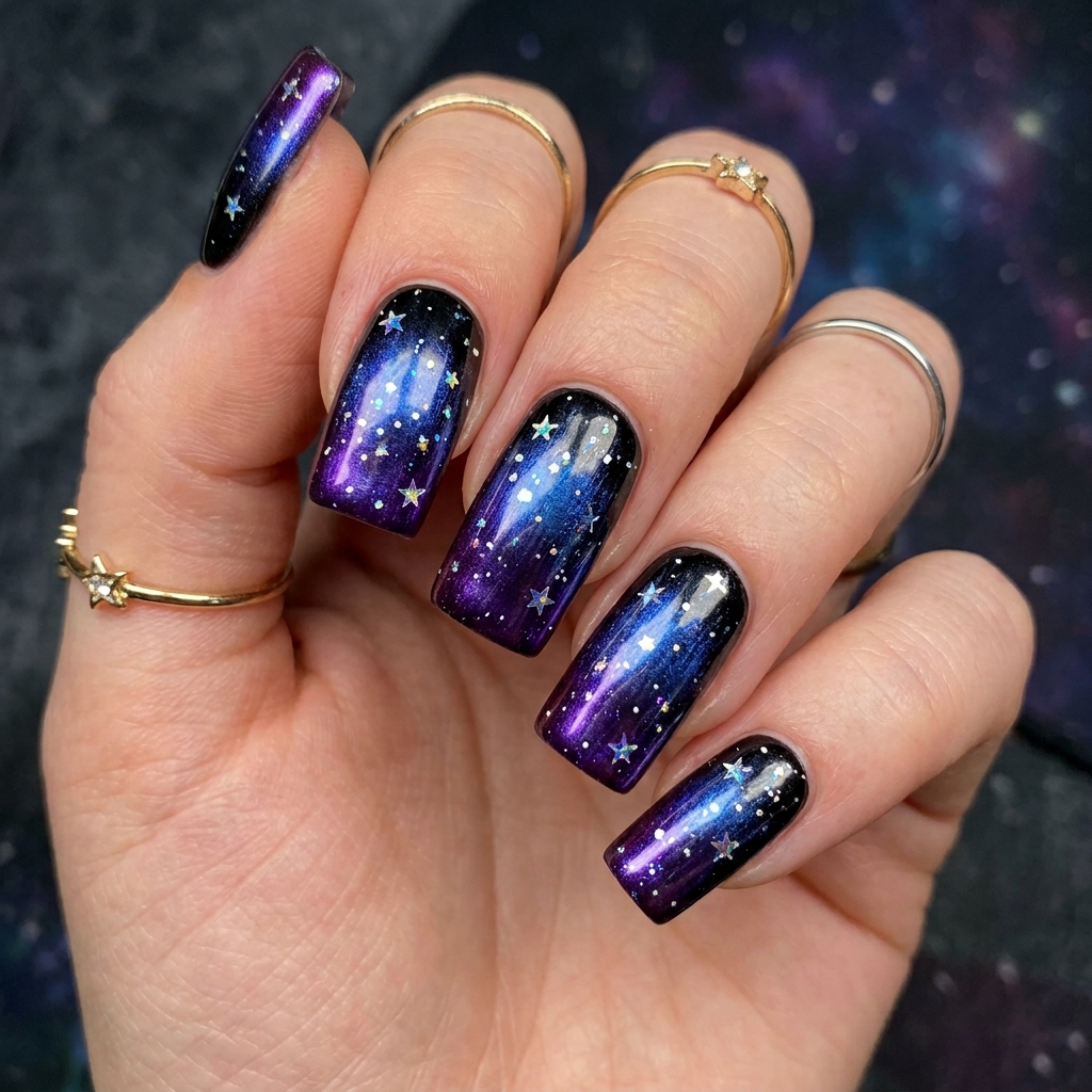 30 Chrome Ombre Nails Ideas for a Shine That Never Quits 14 Galaxy Chrome Ombre Ideas