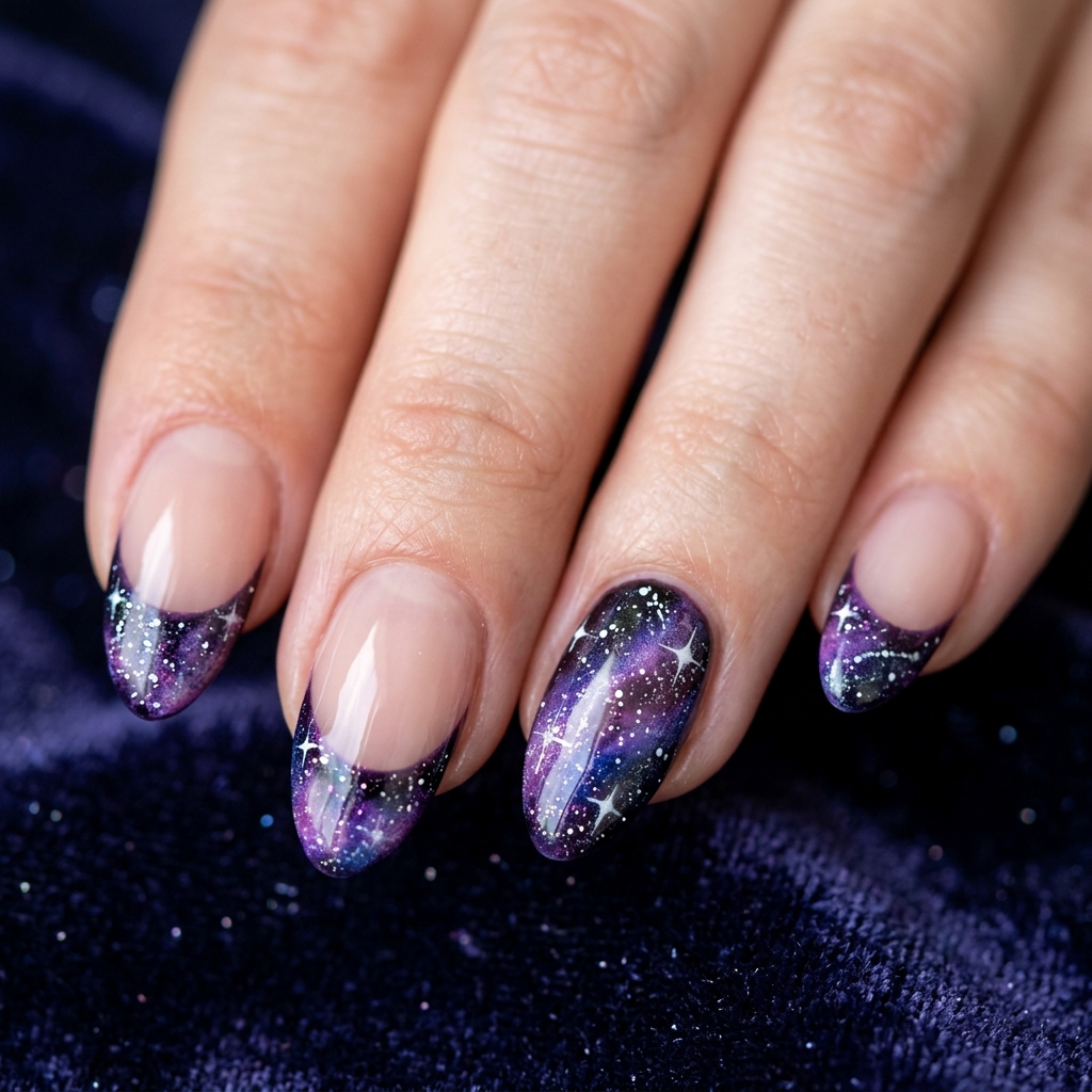 30 Purple French Tip Nails Ideas You'll Want to Save Now 27 Galaxy Purple French Tip Nails Ideas