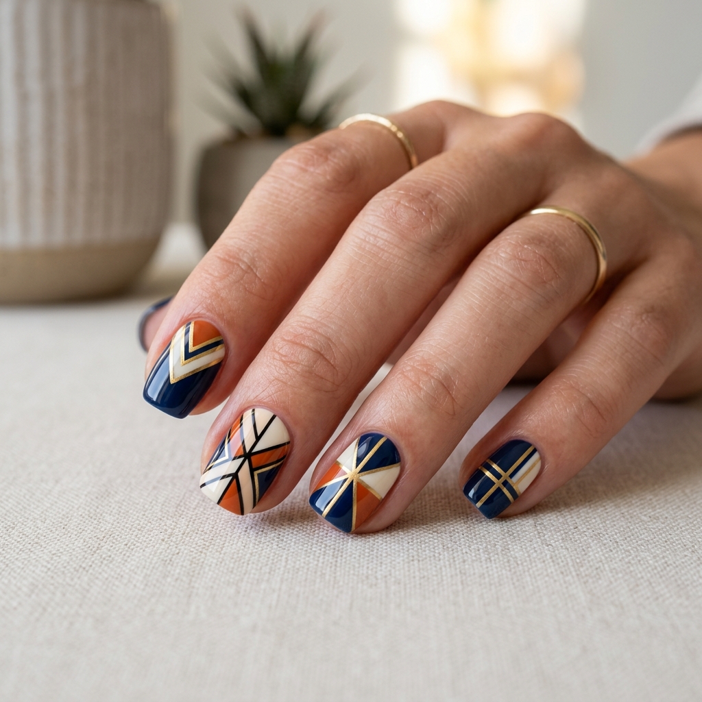 Geometric Short Gel Nails Ideas