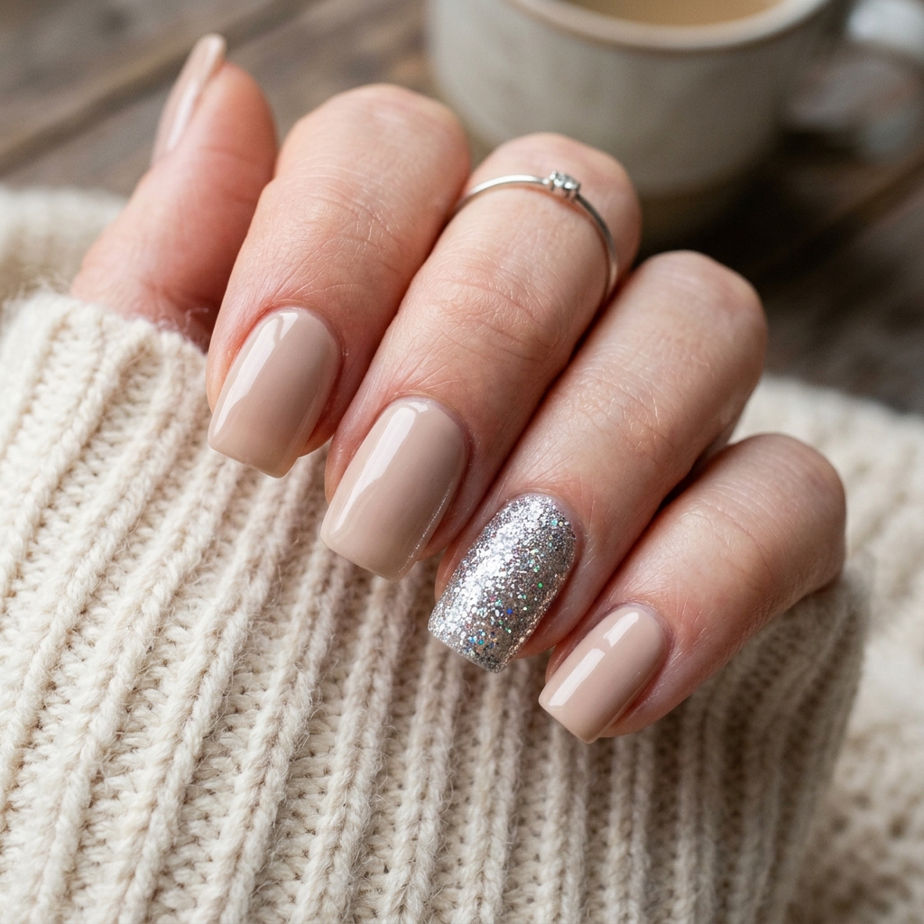 January Nails Ideas: 30 Fresh and Frosty Ways to Start the Year 27 Glitter Accent January Nails Idea