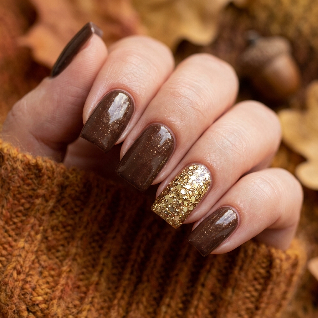 Autumn Nails Ideas: 30 Warm and Creative Ways to Style Your Manicure 28 Glitter Accent Autumn Nails Idea