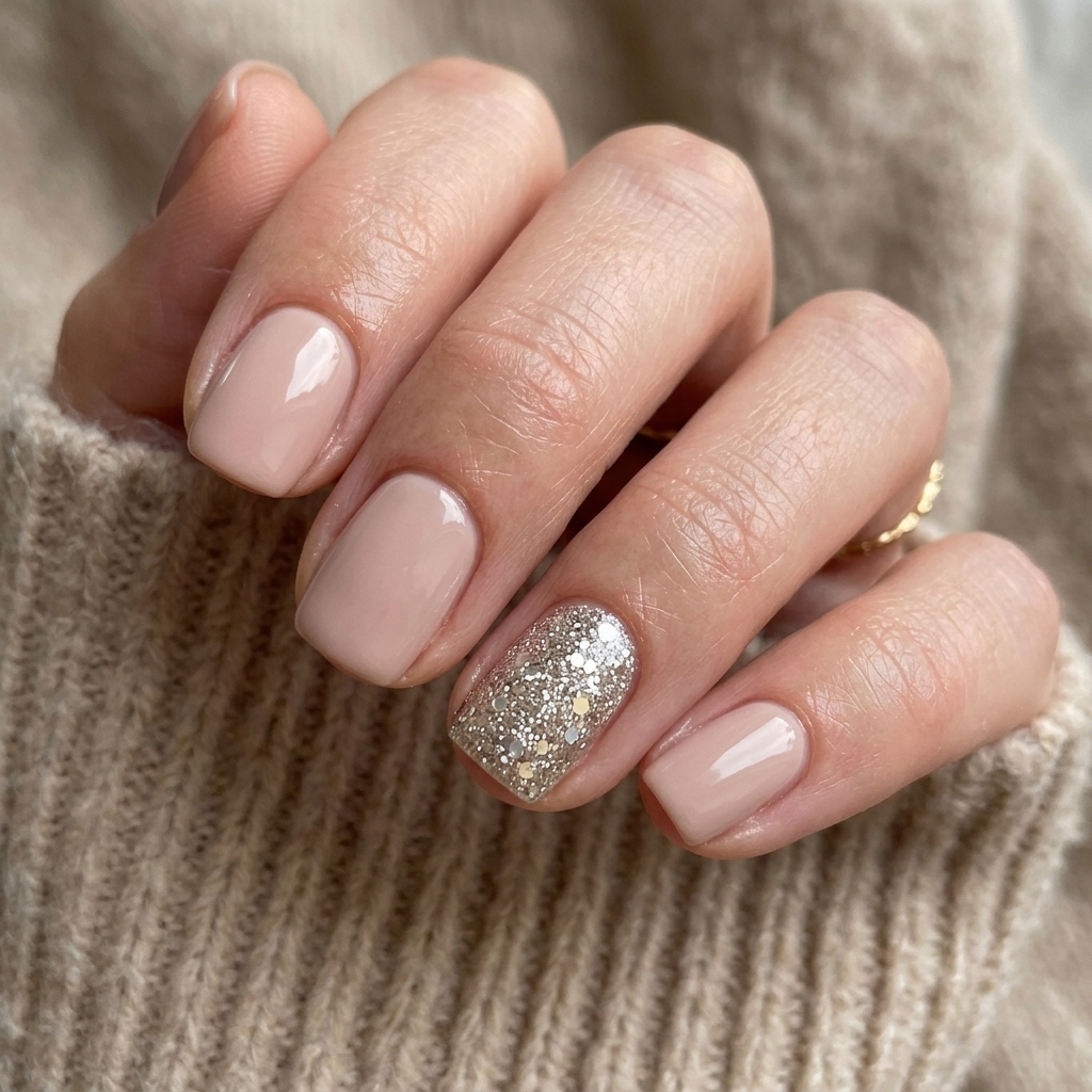 30 Simple Prom Nails Ideas for an Effortlessly Elegant Look 4 Glitter Accent Simple Prom Nails Ideas