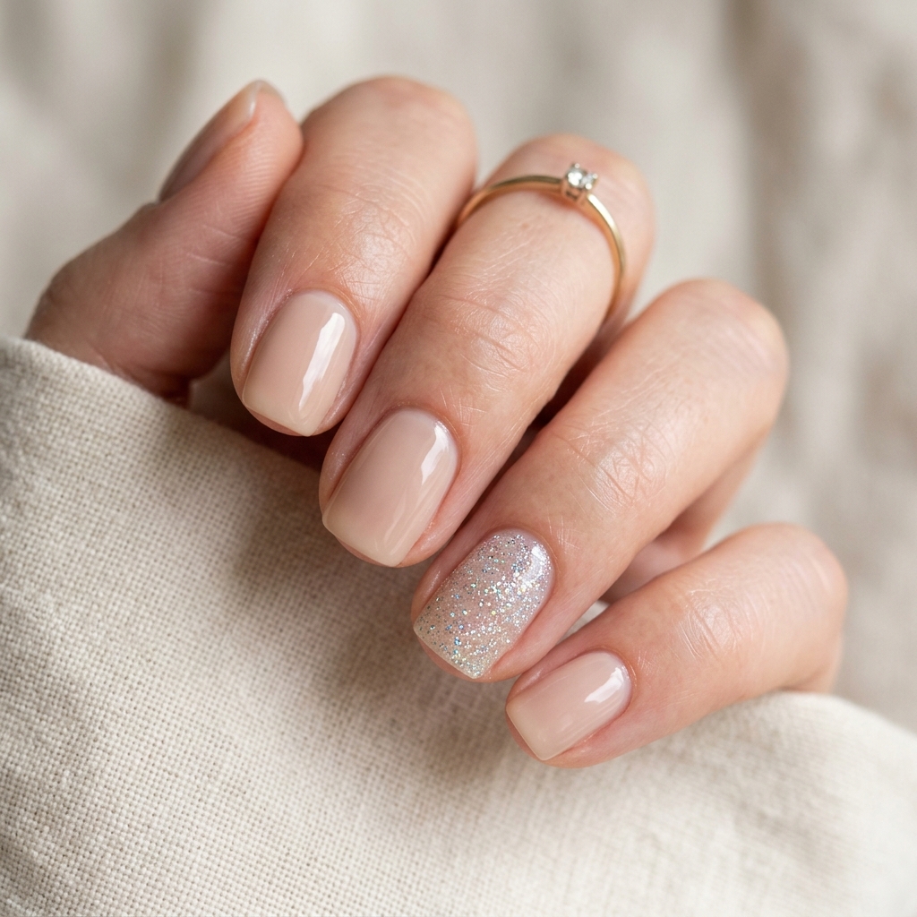 Simple Nails Ideas: 30 Effortless Ways to Elevate Your Everyday Manicure 28 Single Glitter Accent Simple Nails Idea