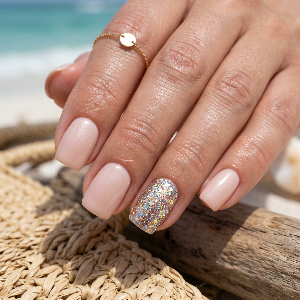 Vacation Nails Ideas: 30 Fun and Breezy Ways to Style Your Manicure 13 Glitter Accent Vacation Nails Idea