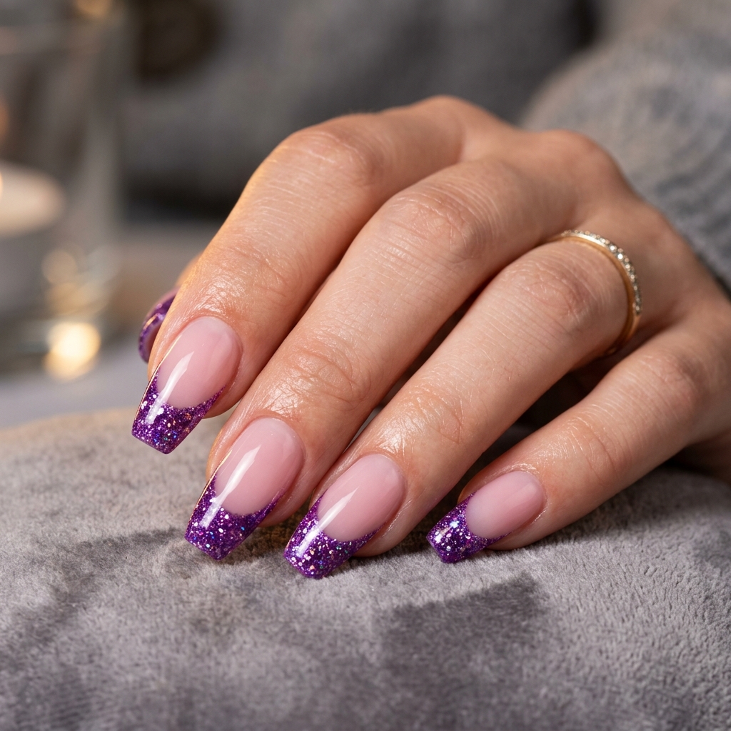30 Purple French Tip Nails Ideas You'll Want to Save Now 6 Glitter Purple French Tip Nails Ideas