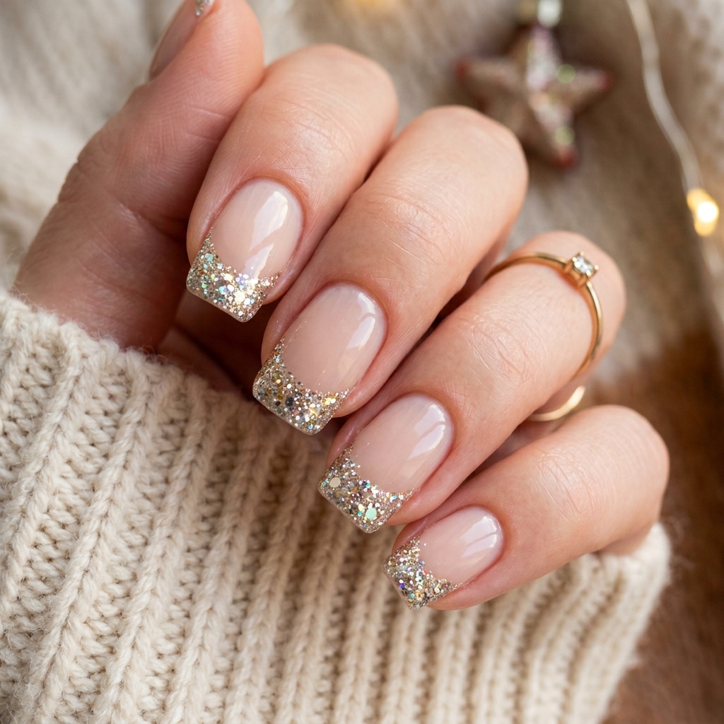 Single Glitter Tip Simple Summer Nails
