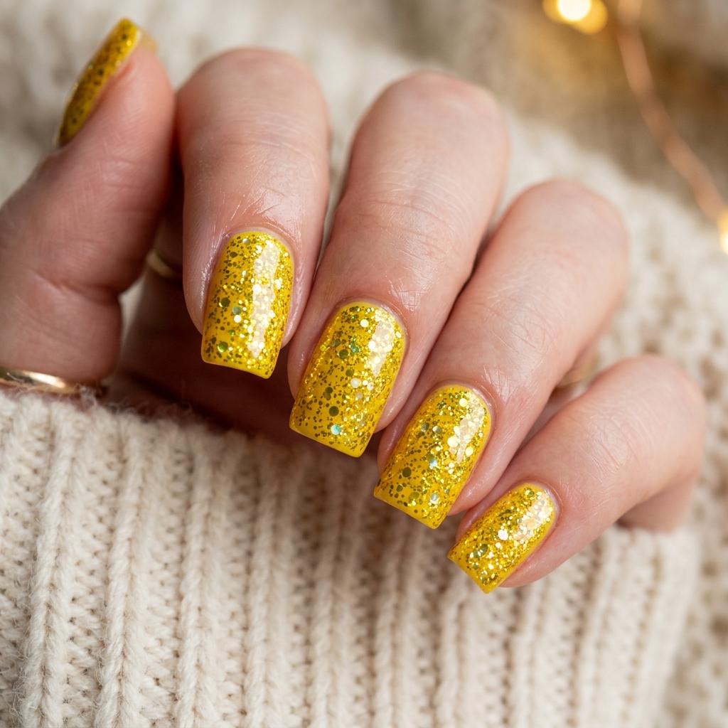 Glitter Yellow Nail Idea