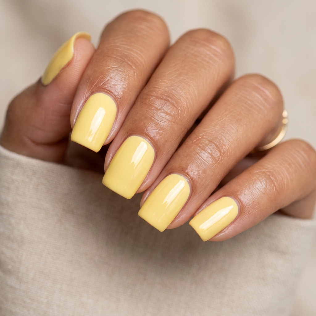 Glossy Butter Yellow Nails Idea