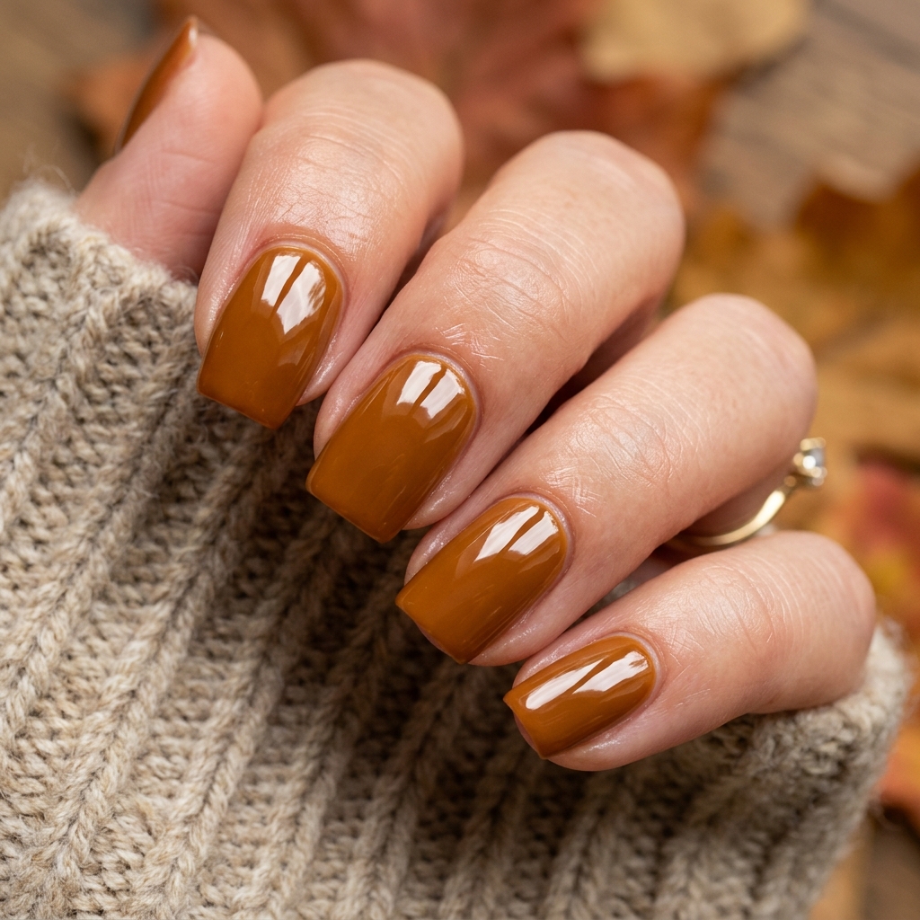 Autumn Nails Ideas: 30 Warm and Creative Ways to Style Your Manicure 24 Glossy Caramel Autumn Nails Idea