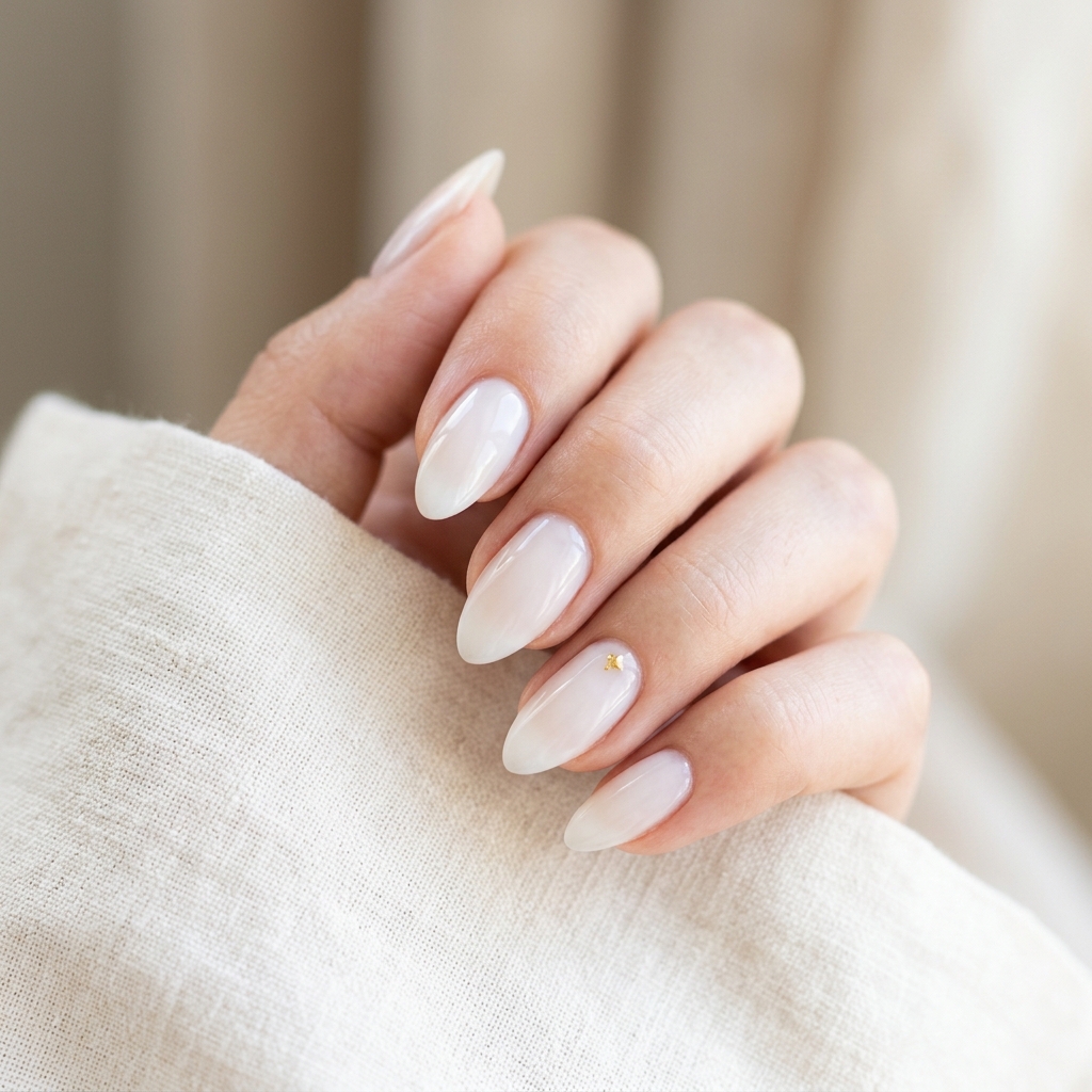 30 Dreamy Summer Almond Nails Ideas for Every Mood and Vibe 8 Glossy Milky White Almond Nails Ideas